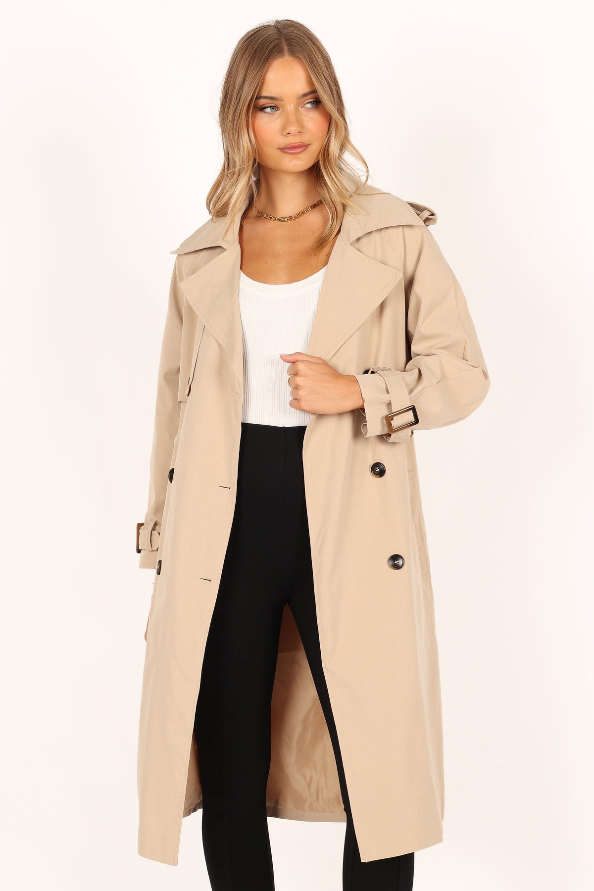 Button Front Trench Coat - Beige