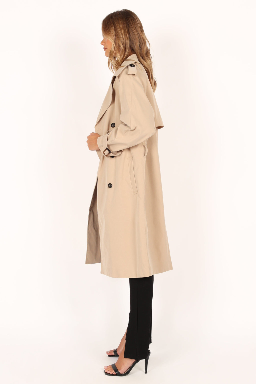 Button Front Trench Coat - Beige