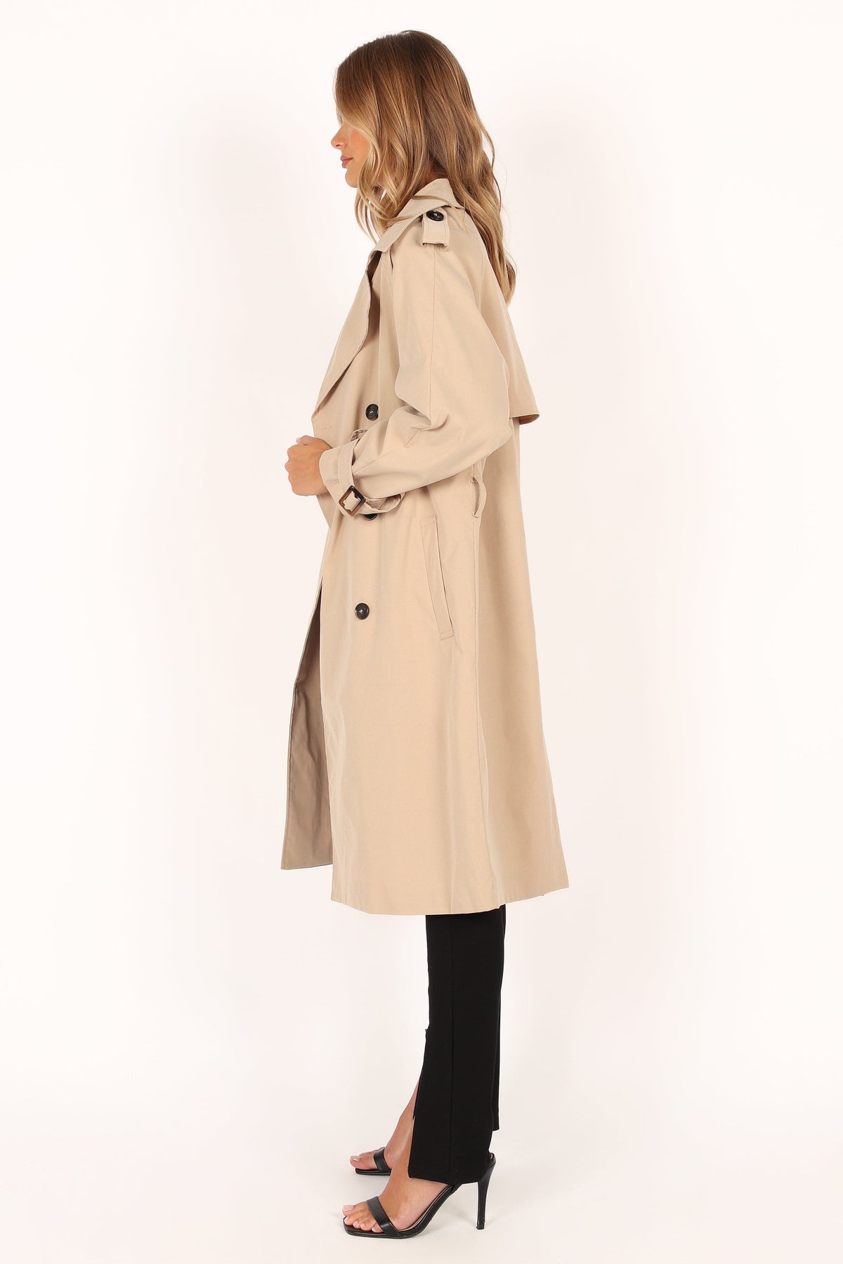 Button Front Trench Coat - Beige