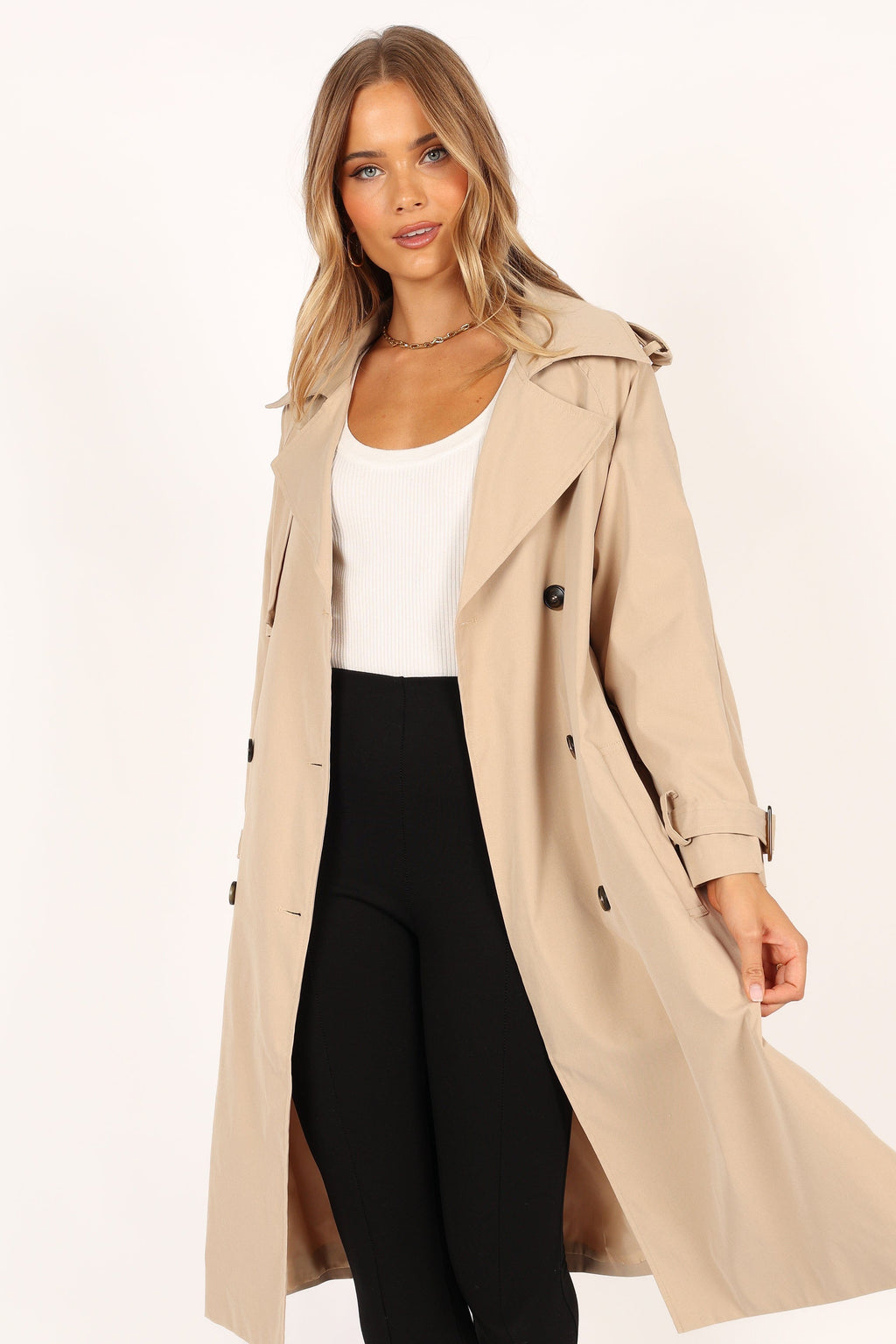 Button Front Trench Coat - Beige