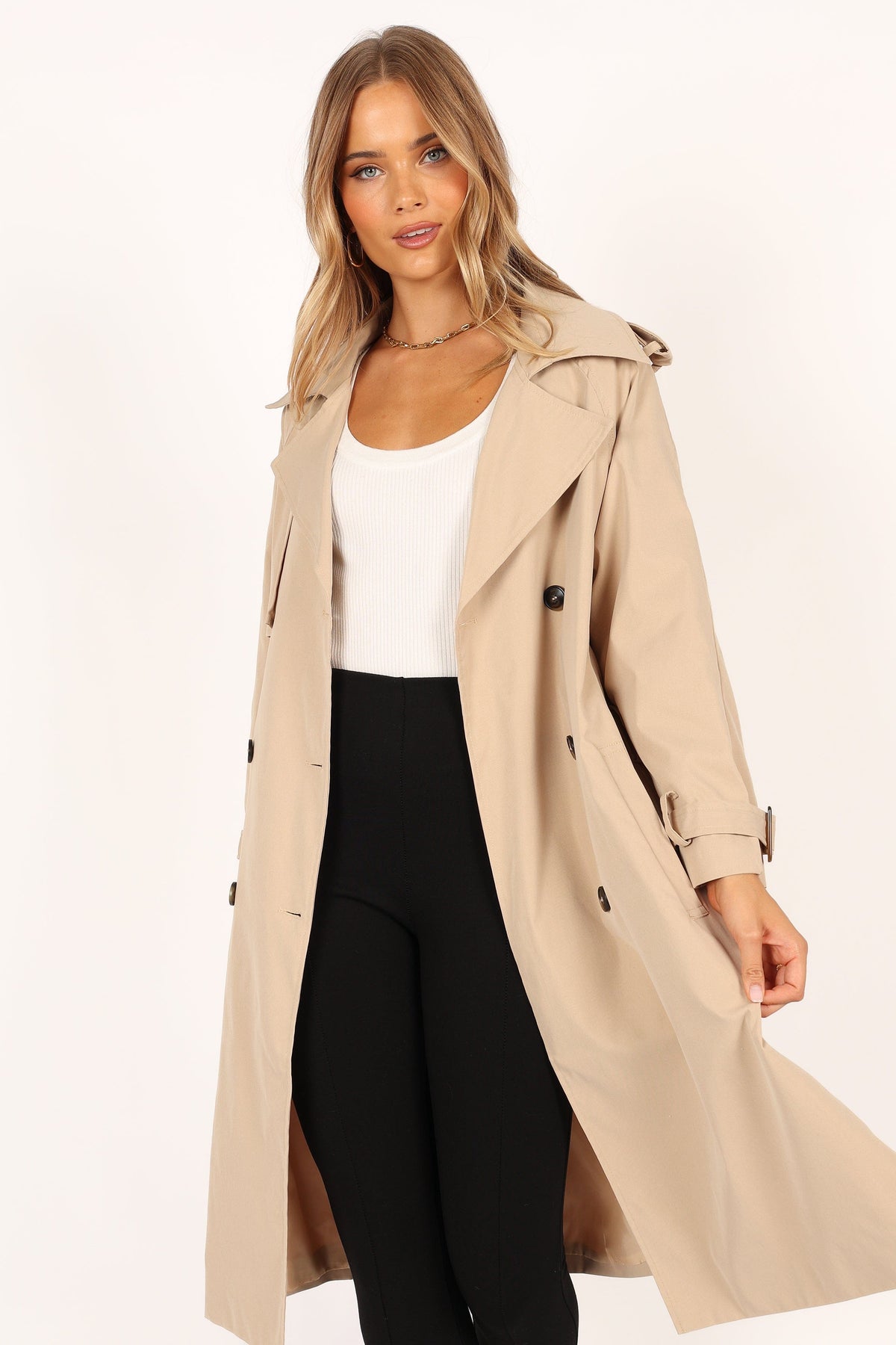 Button Front Trench Coat - Beige