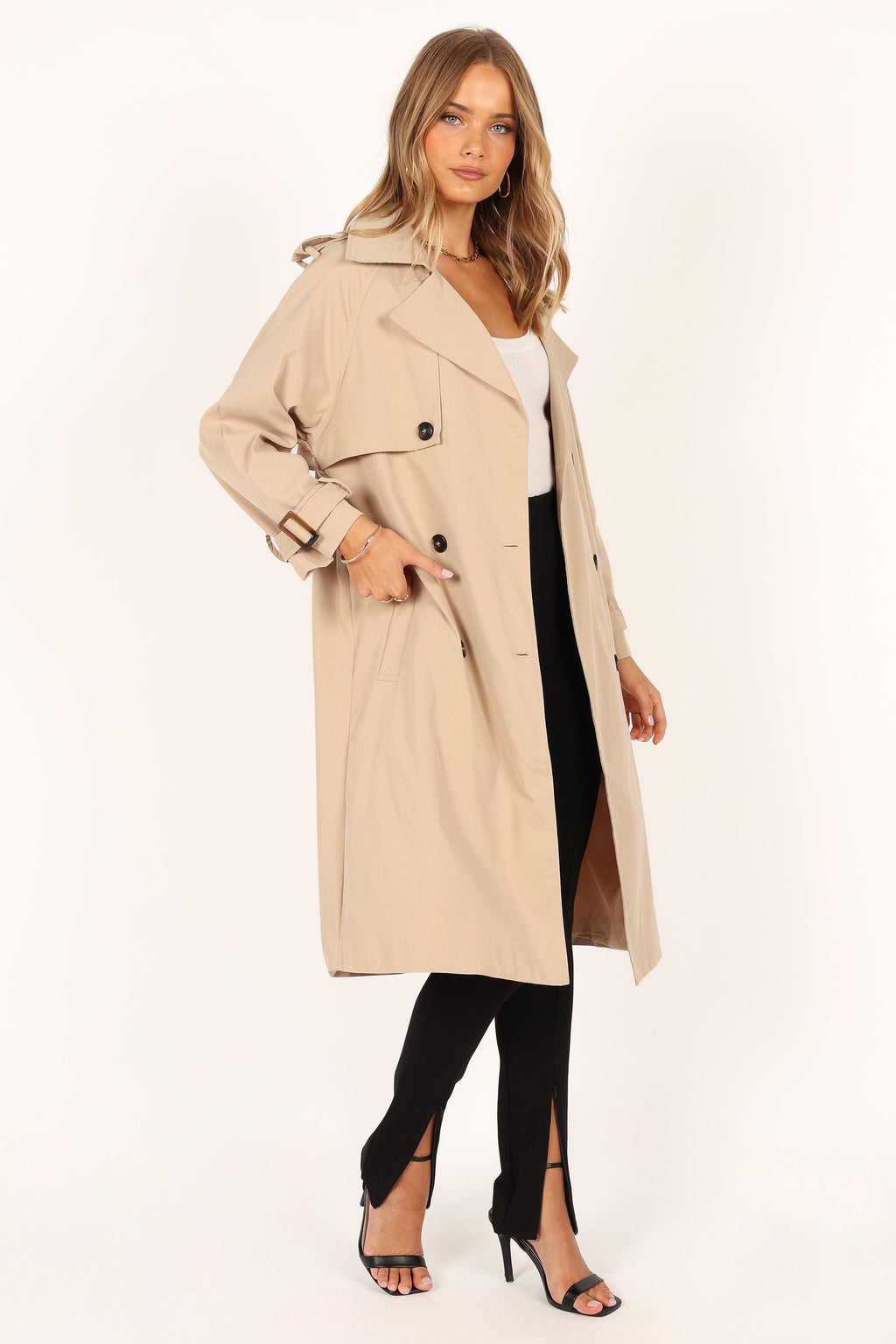 Button Front Trench Coat - Beige