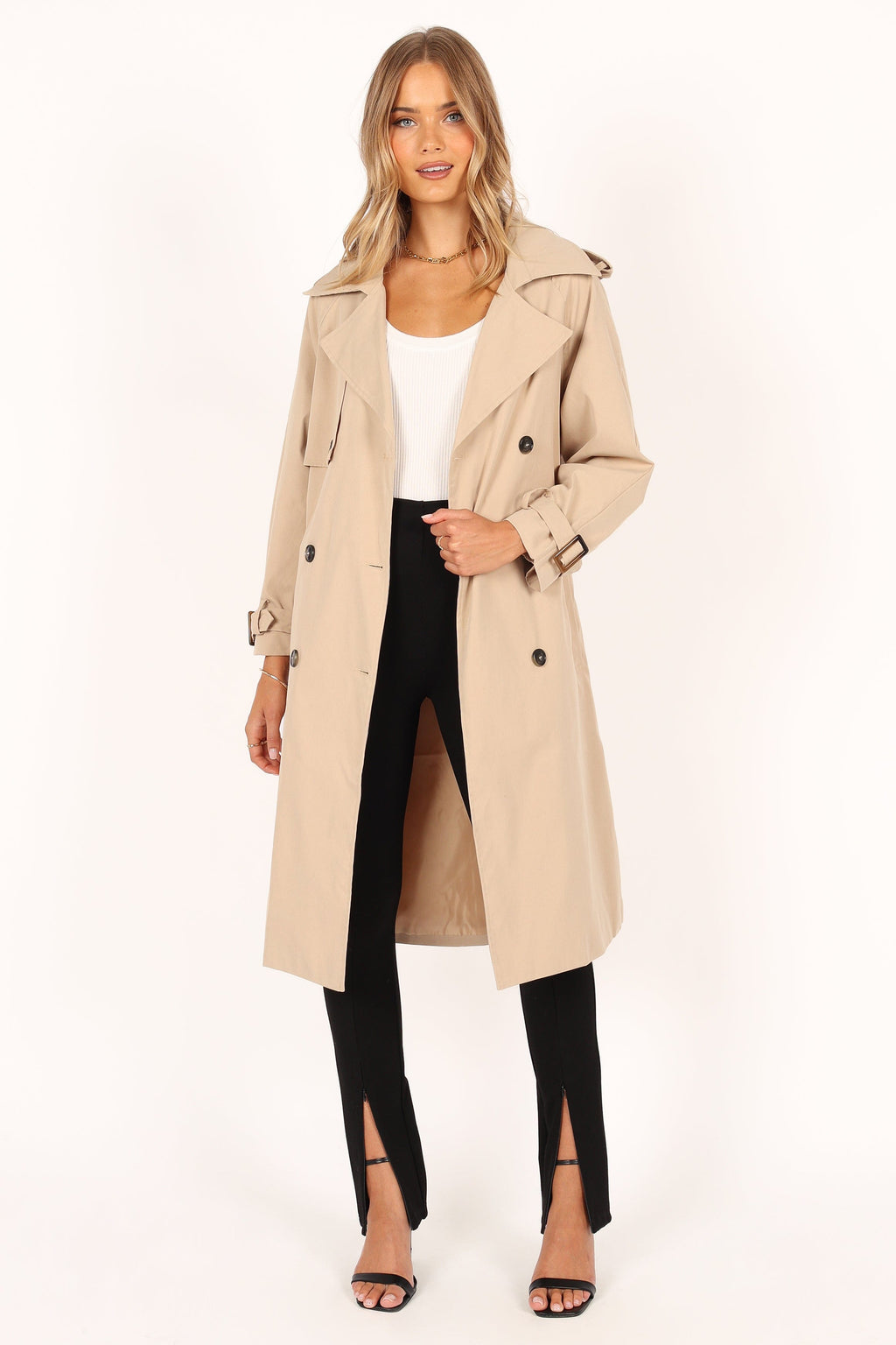 Button Front Trench Coat - Beige