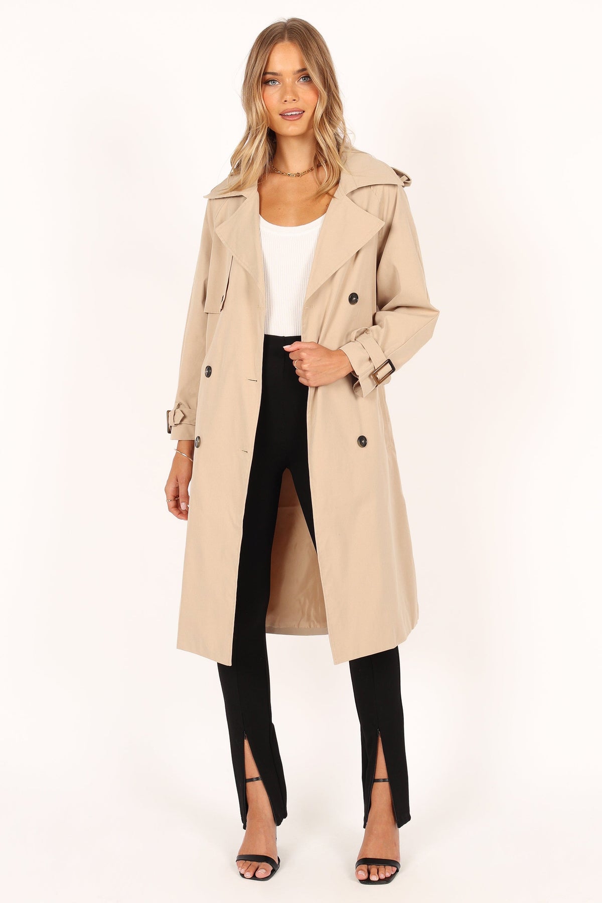 Button Front Trench Coat - Beige