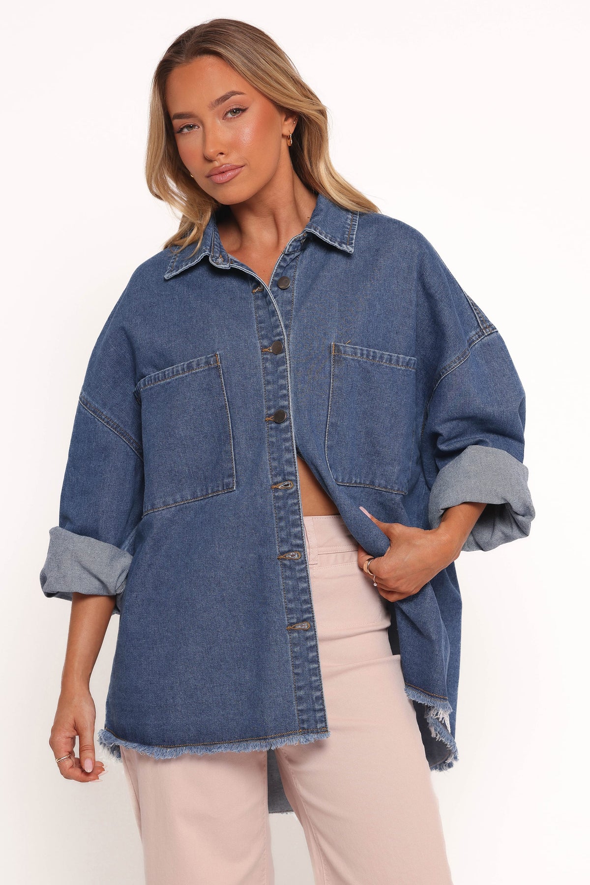 Frayed Edge Denim Shacket - Denim
