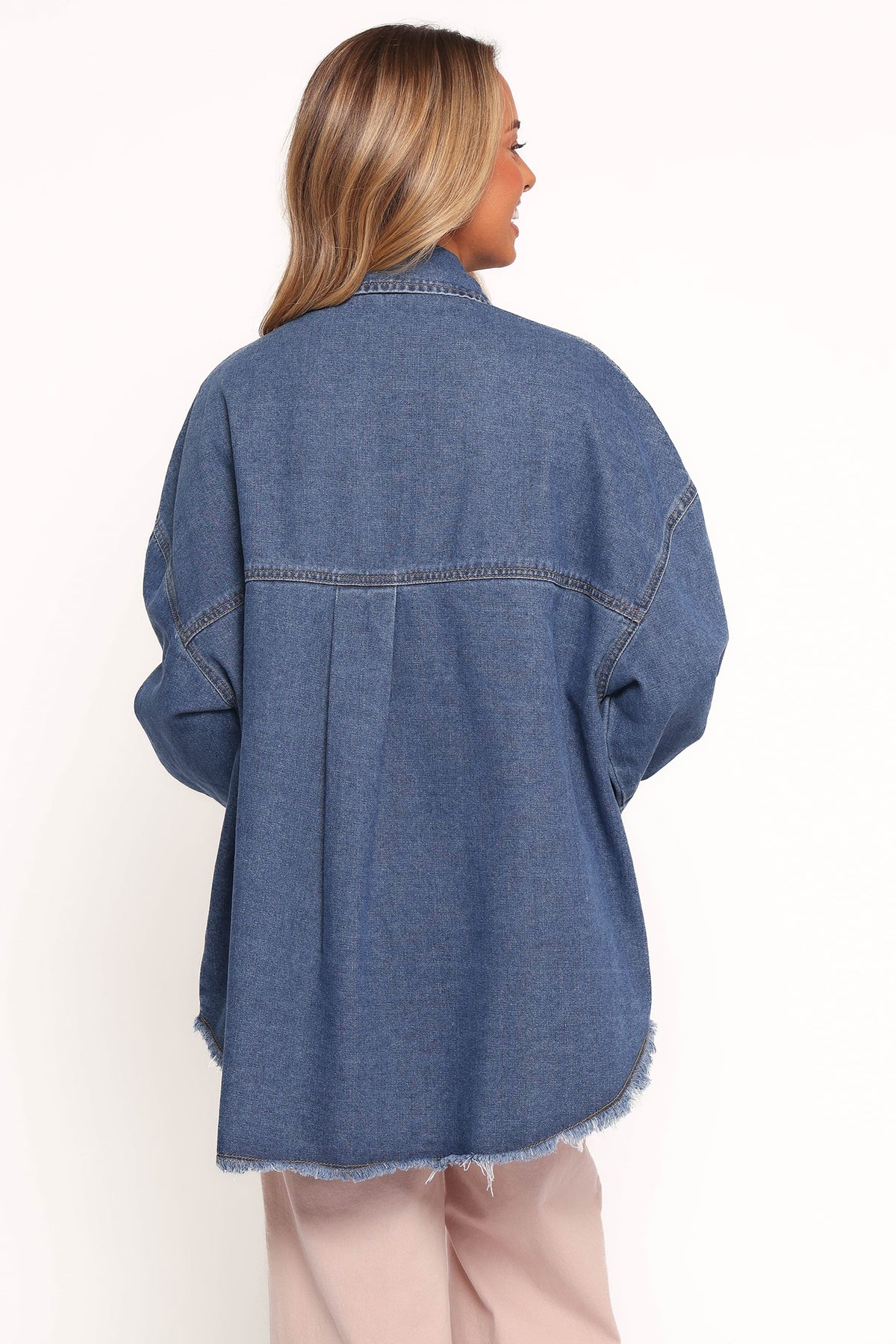 Frayed Edge Denim Shacket - Denim