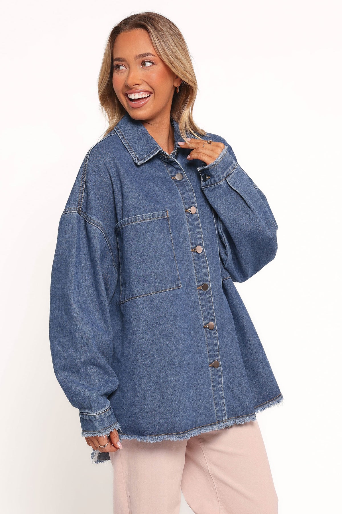 Frayed Edge Denim Shacket - Denim