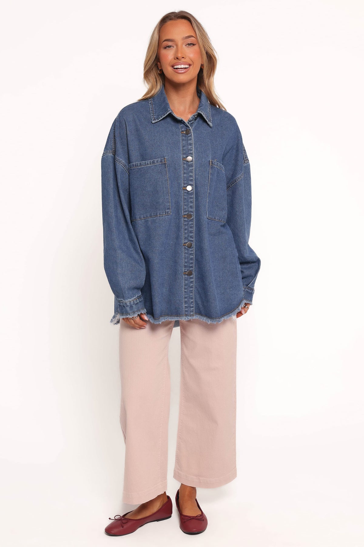 Frayed Edge Denim Shacket - Denim