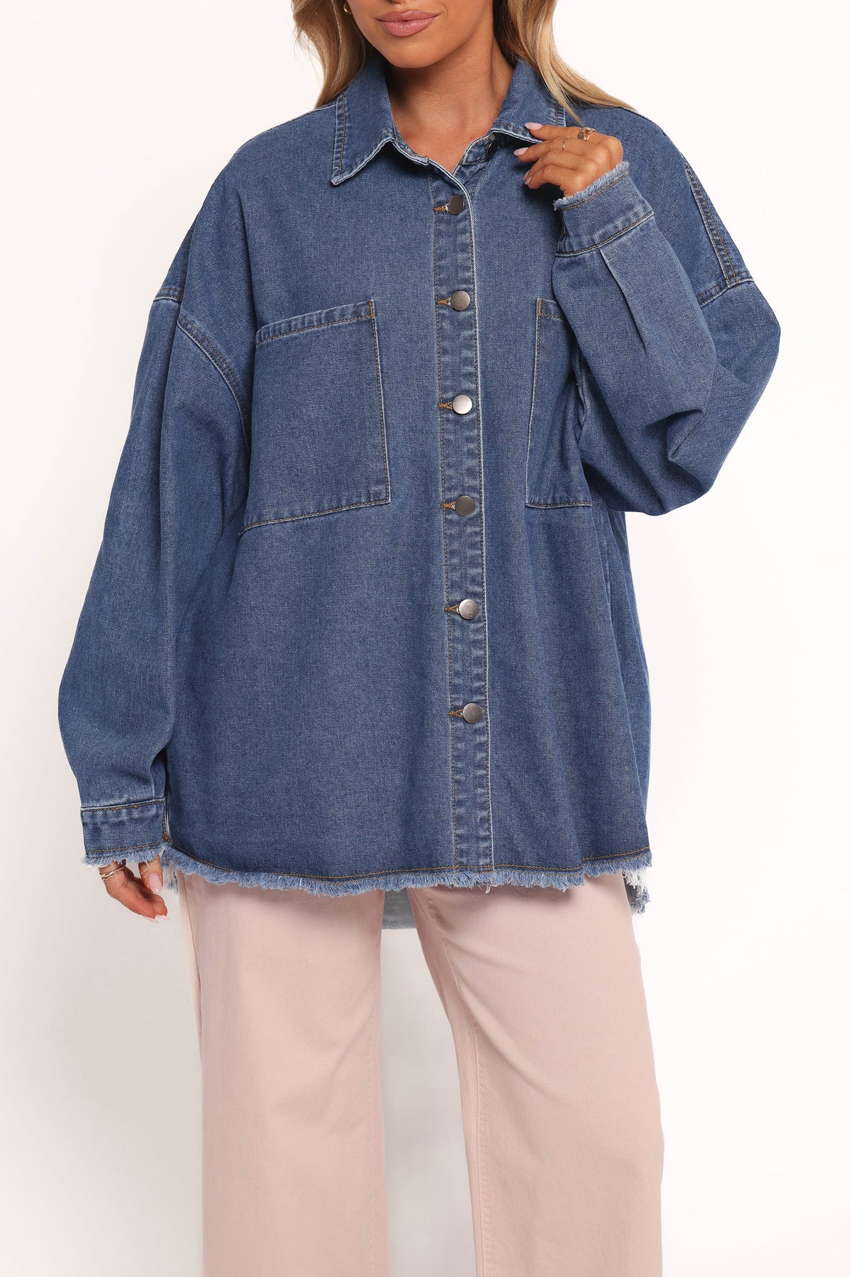 Frayed Edge Denim Shacket - Denim