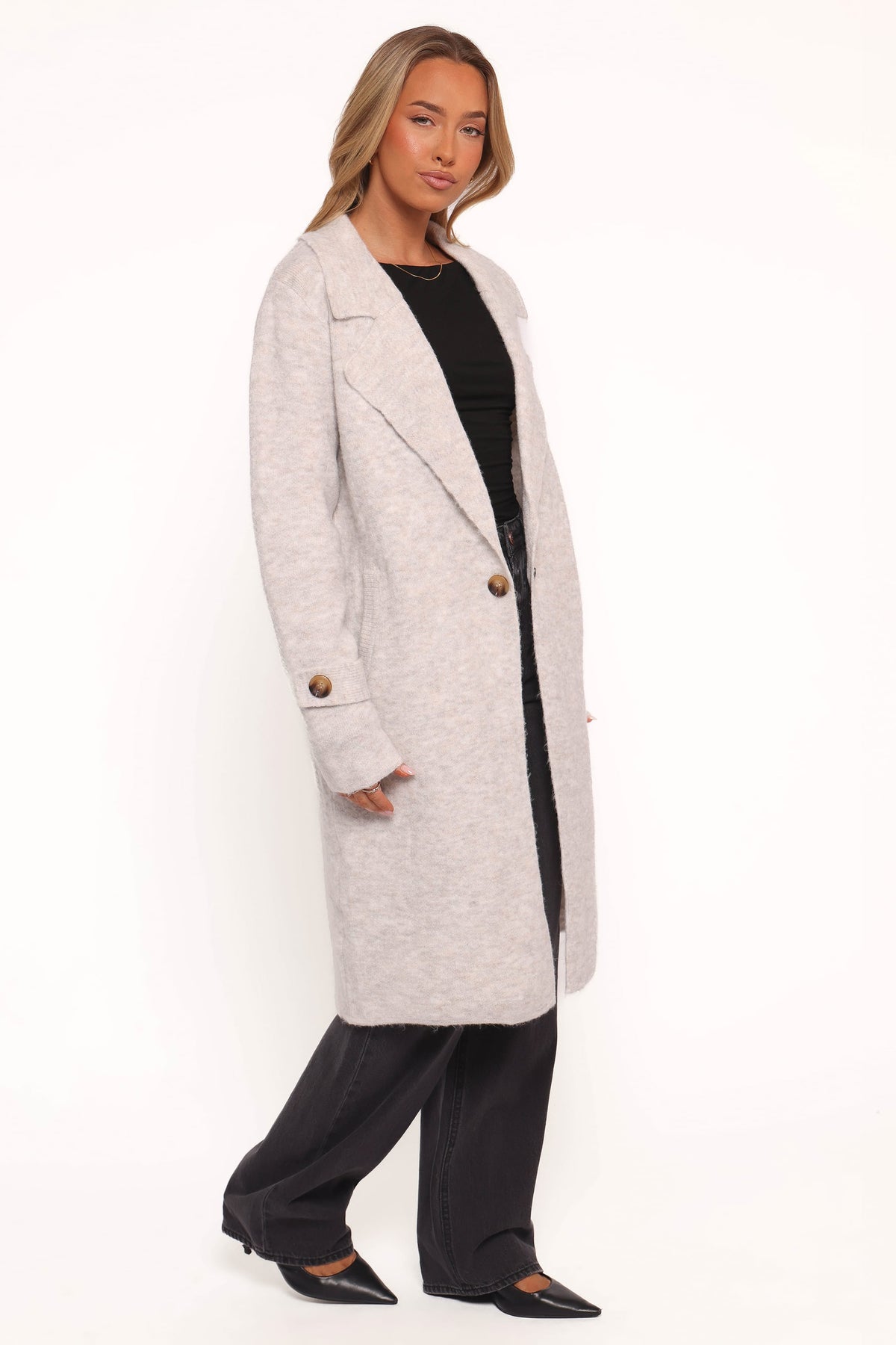 Button Front Coatigan - Grey
