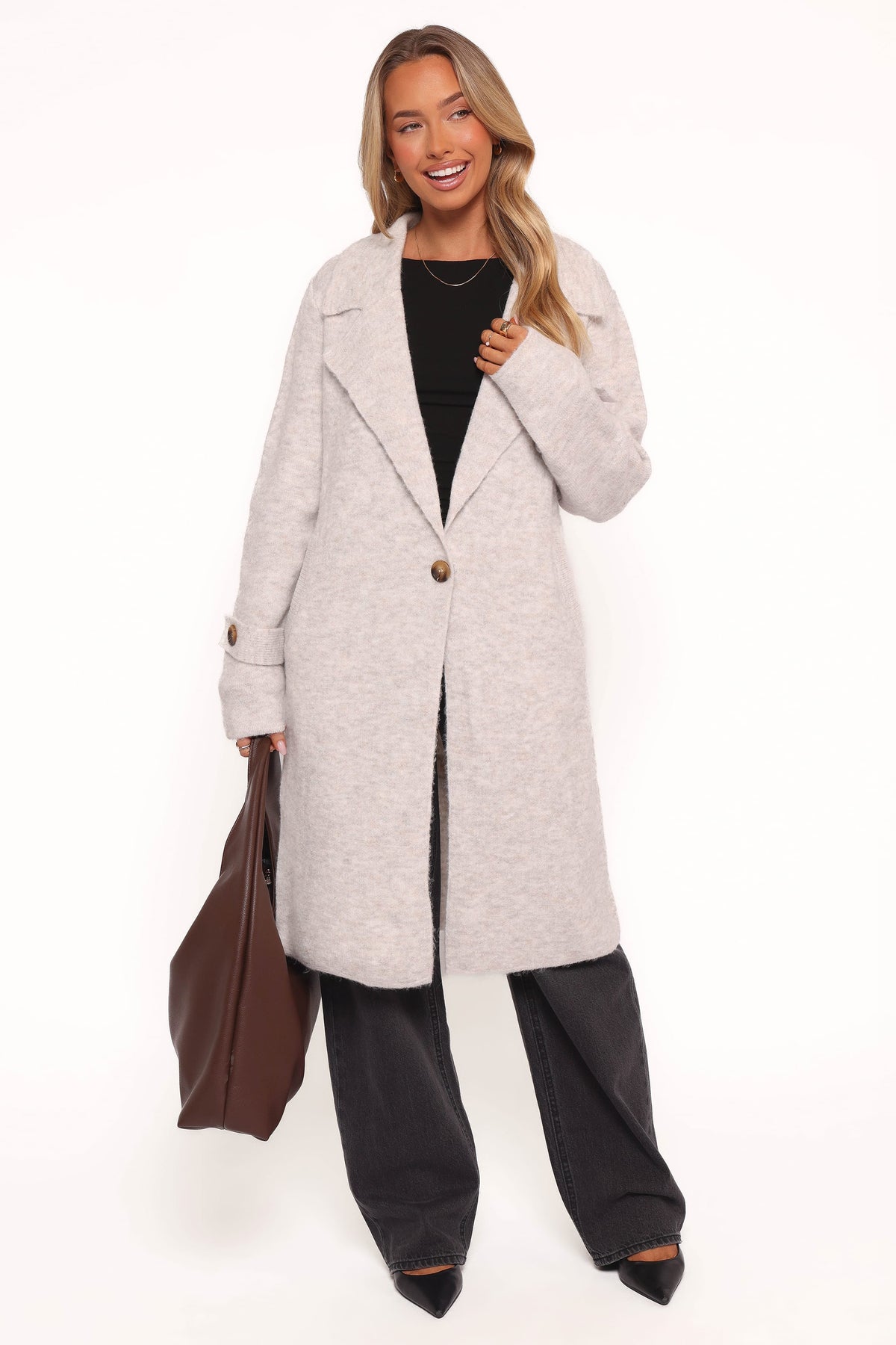 Button Front Coatigan - Grey