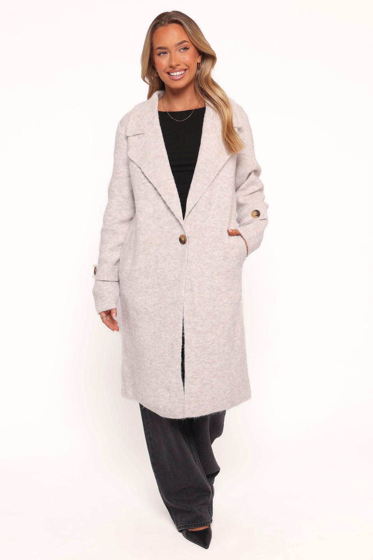 Button Front Coatigan - Grey