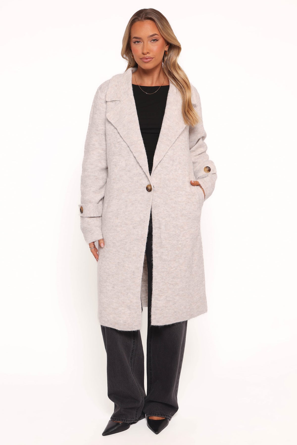 Button Front Coatigan - Grey