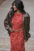 Faux Leather Bomber Jacket - Brown