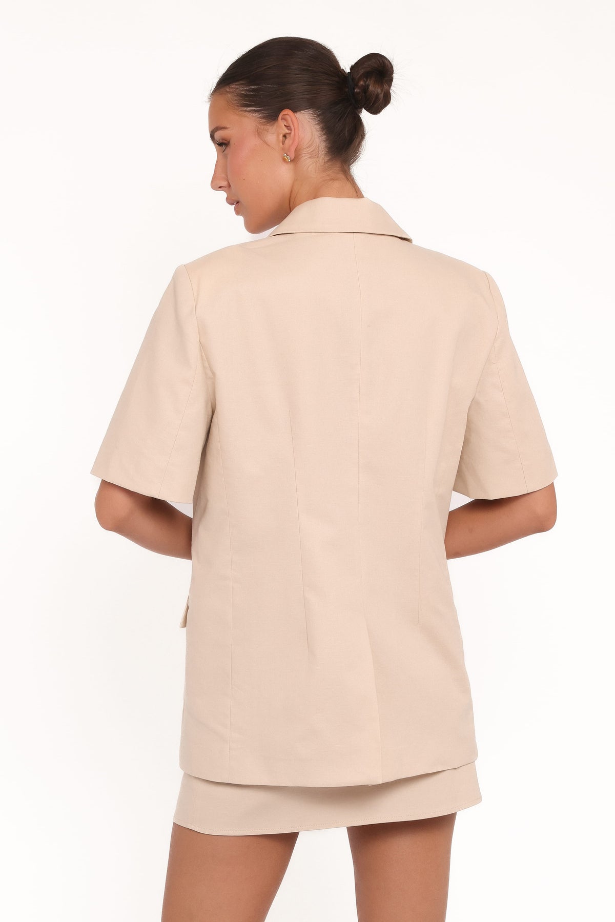 Short Sleeve Blazer Top - Beige