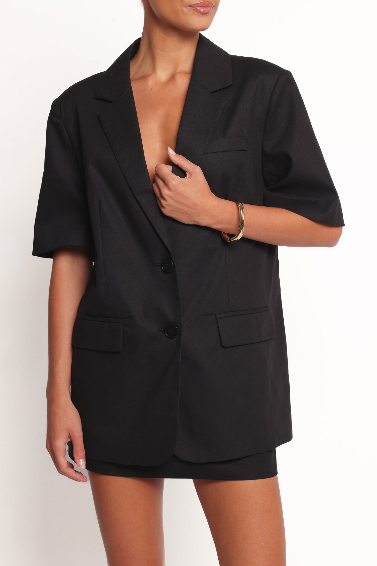 Short Sleeve Blazer Top - Black