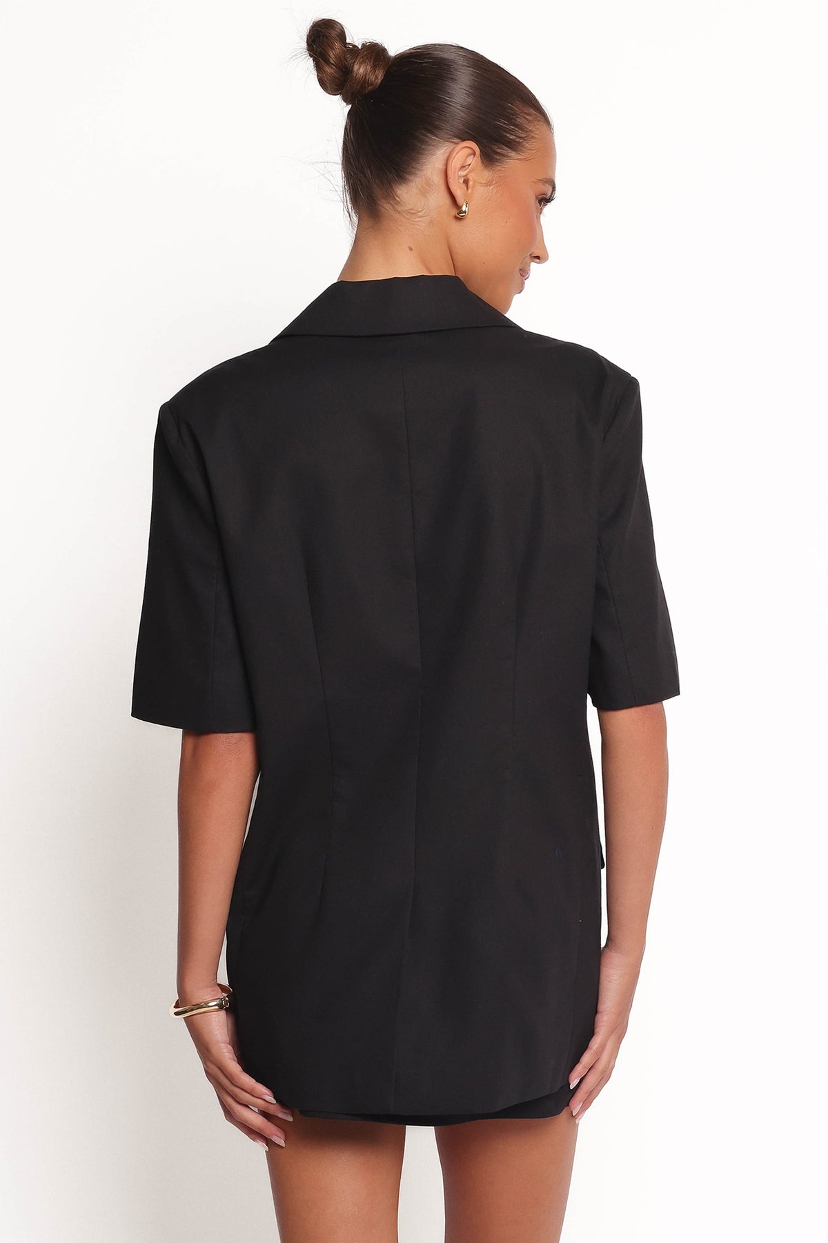 Short Sleeve Blazer Top - Black